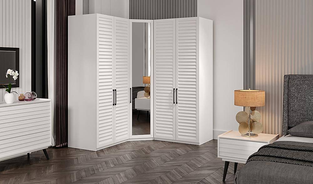 Çizgi Corner Wardrobe - White