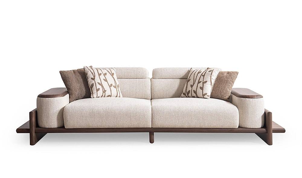 Alya Triple Sofa - Wooden Arm - Cream