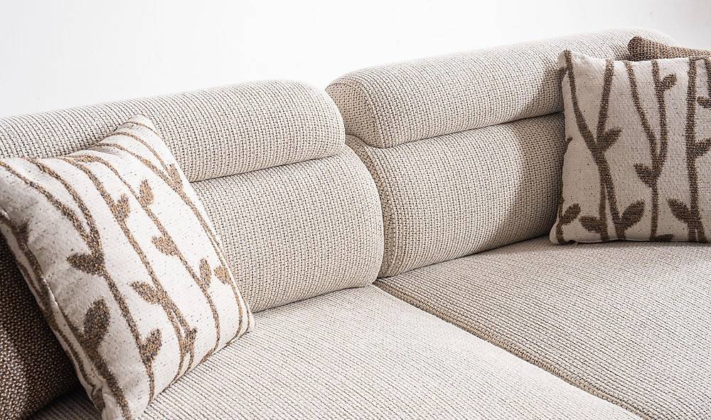 Alya Triple Sofa - Wooden Arm - Cream