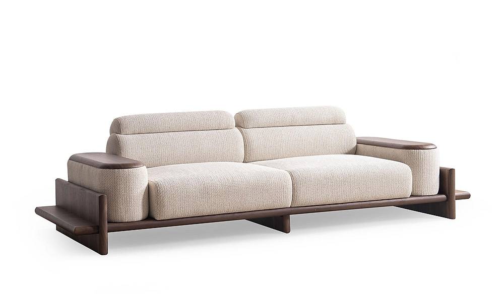 Alya Triple Sofa - Wooden Arm - Cream
