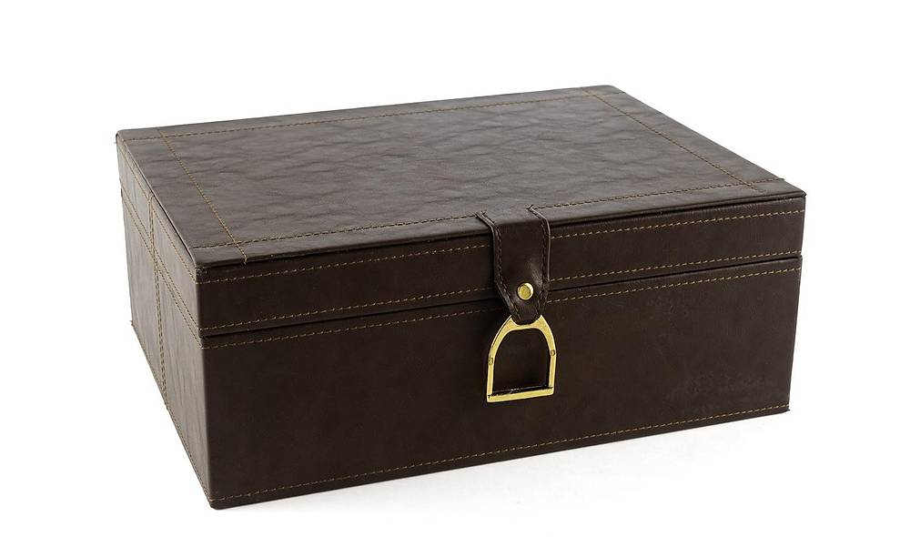 Brown Leather Box With Gold Handle 30x23 cm