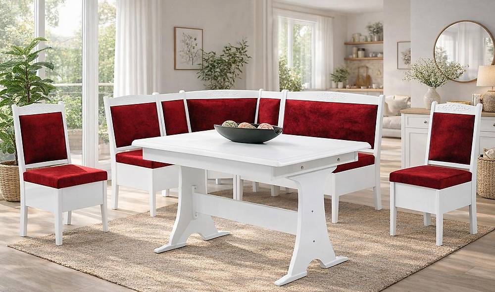 Hicran Kitchen Corner Set White - Burgundy