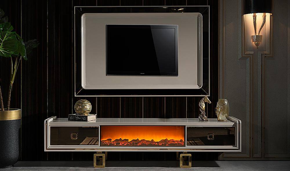 Tiana Tv Unit - Gold - Fireplace