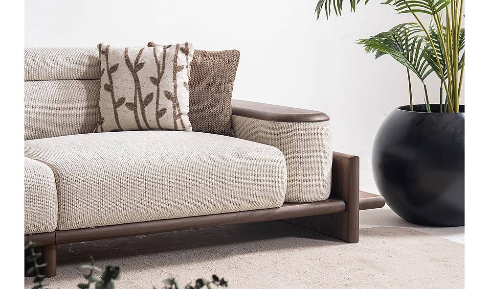 Alya Quad Sofa - Wooden Arm - Cream