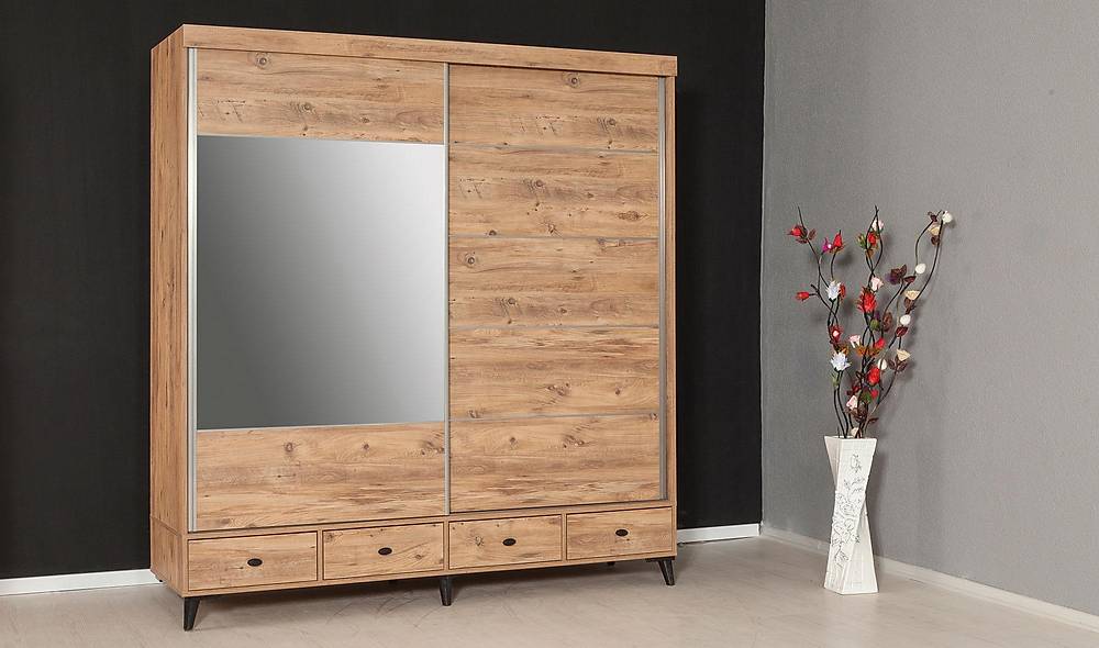Plane Sliding Wardrobe - Drawer Walnut