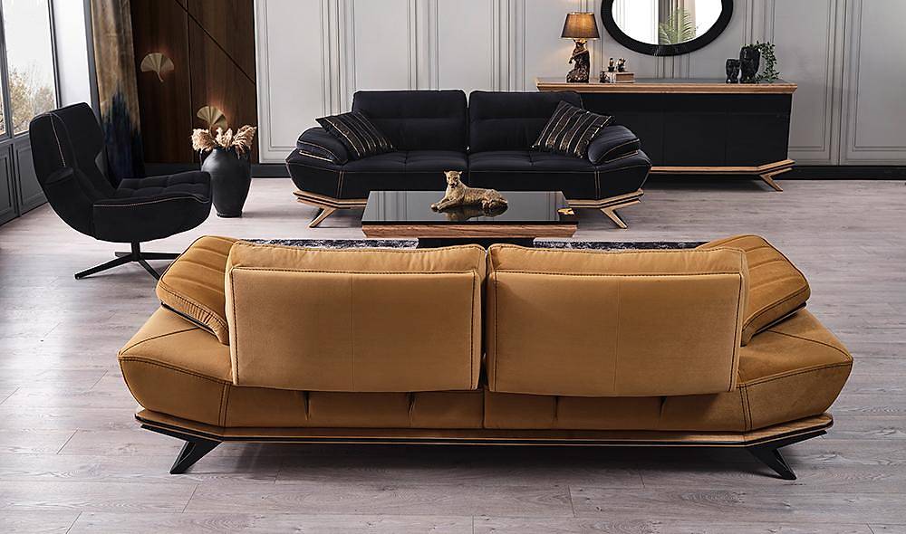 Larina Black - Mustard Sofa Set
