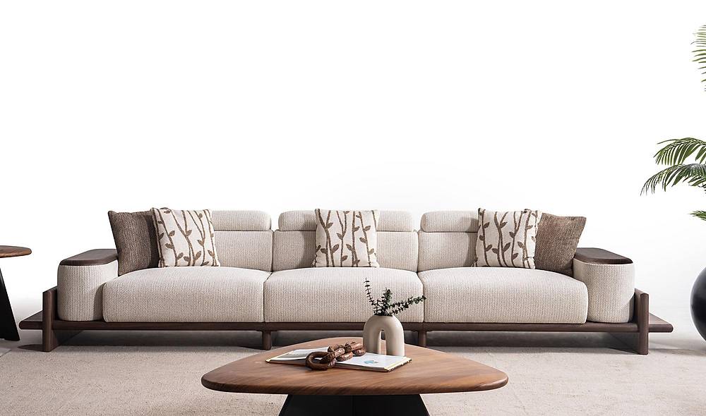 Alya Quad Sofa - Wooden Arm - Cream