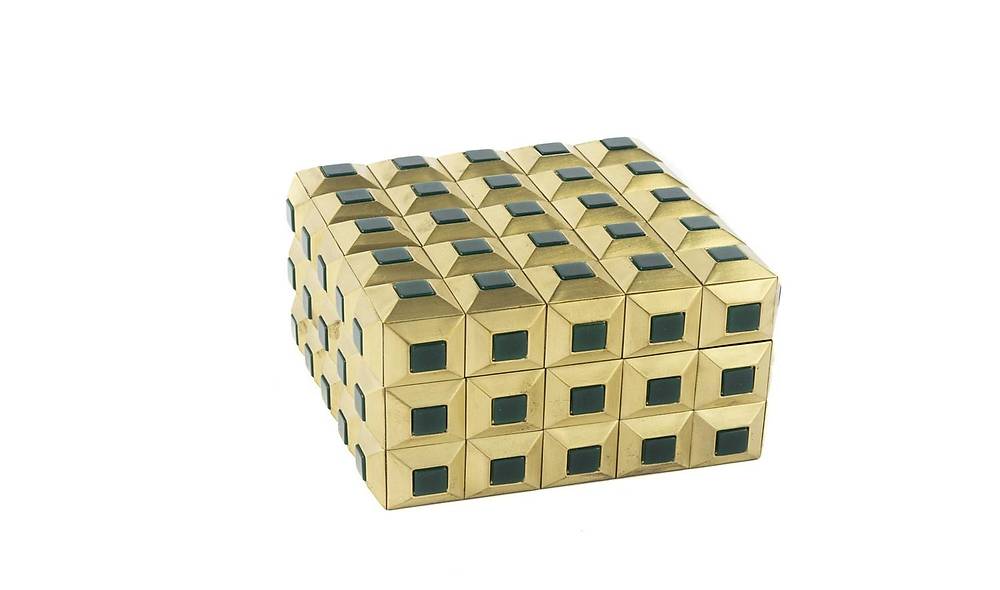 Gold Box with Green Stones 14x14 cm
