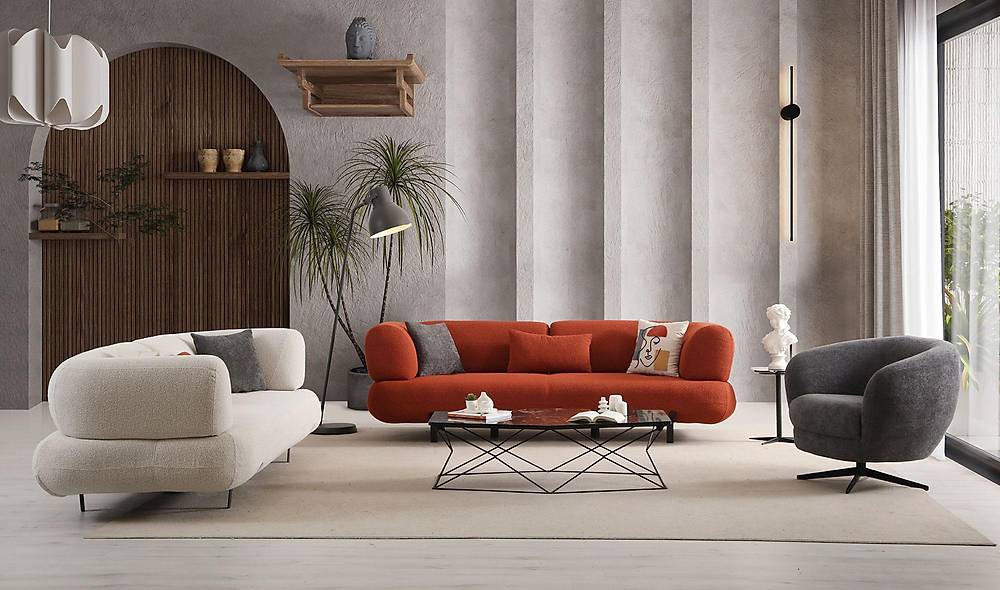 Brown Sofa Set - Bed - Metal Leg