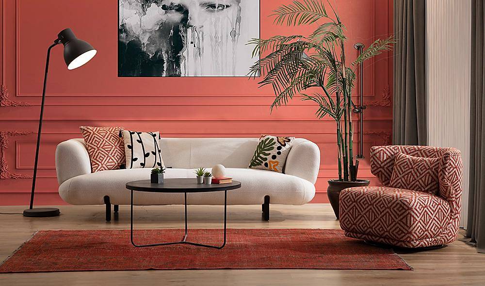 Brown Sofa Set - Cream Pink