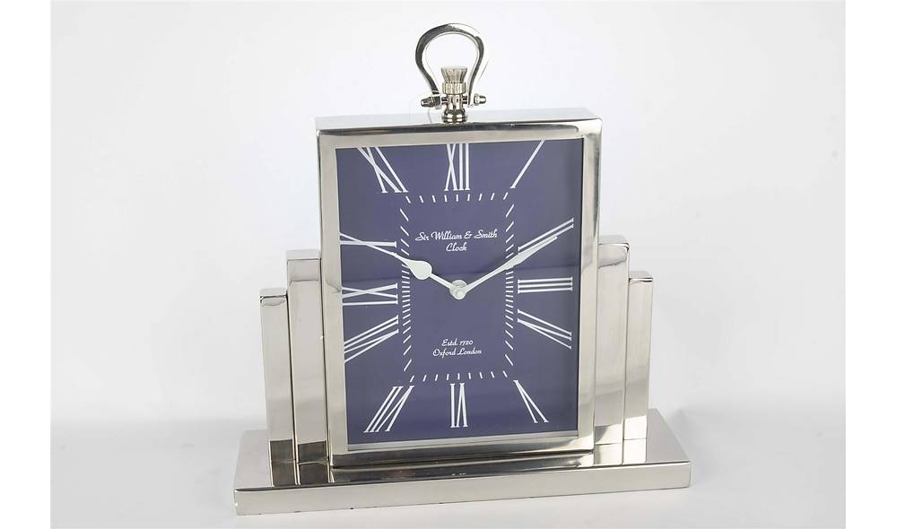 Silver Navy Blue Square Clock