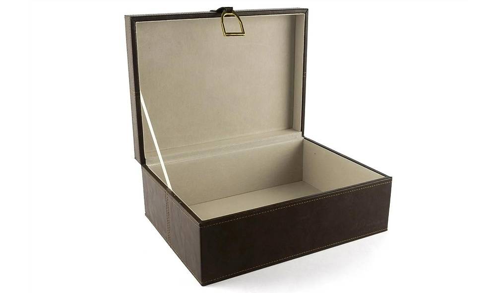 Brown Leather Box With Gold Handle 30x23 cm