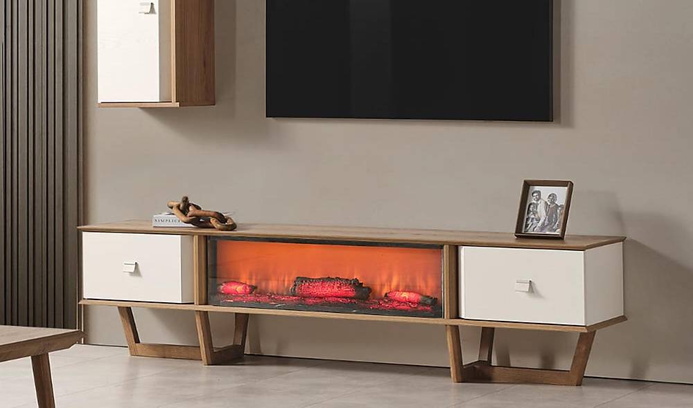 Naturel Tv Unit - With Fireplace