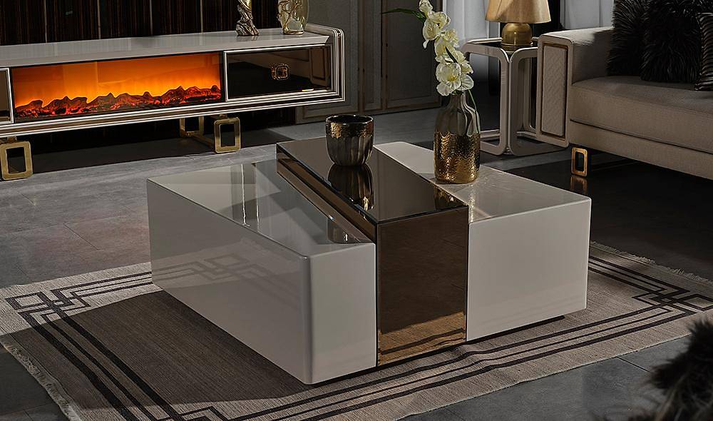 Tiana Tv Unit - Gold - Fireplace