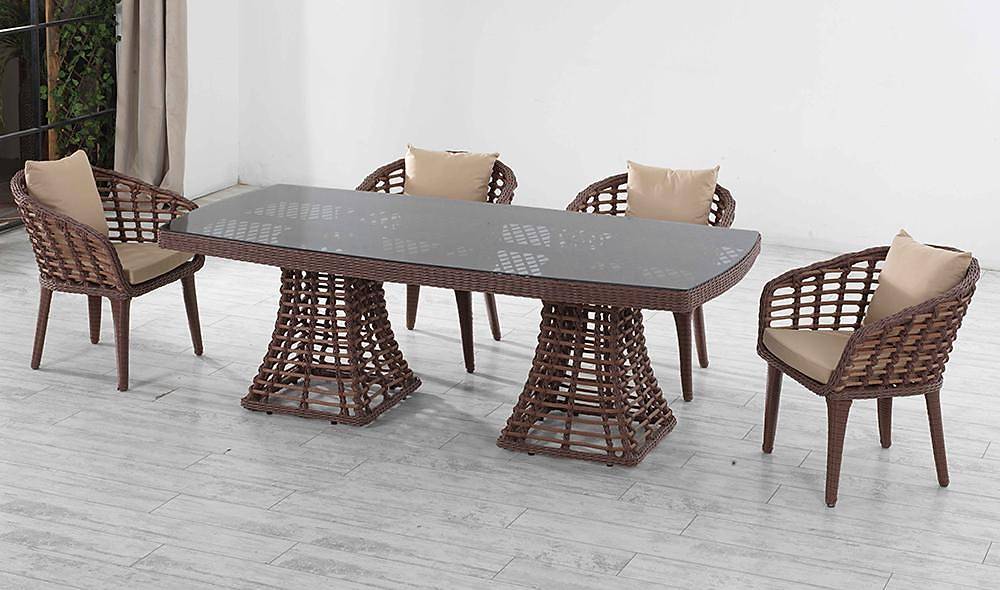 Domino Garden Table Set - Brown Smoked