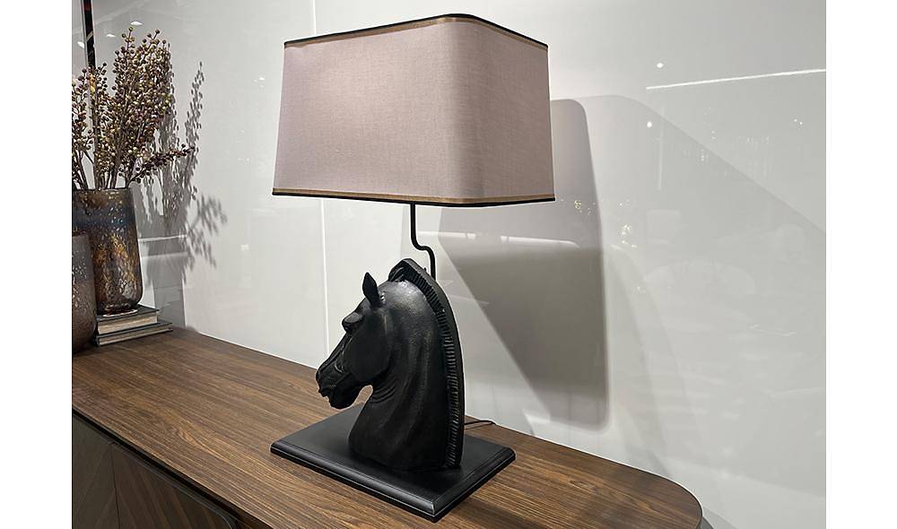 Black Horse Lampshade with Cream Hat