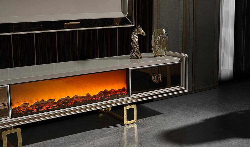 Tiana Tv Unit - Gold - Fireplace