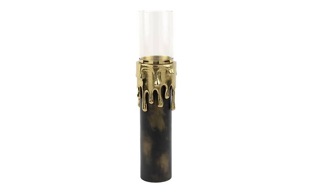 Antique Gold Black Glassed Candle Holder 13x52 cm