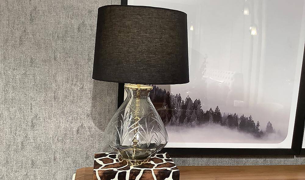 Glass Lampshade with Black Hat - 20224
