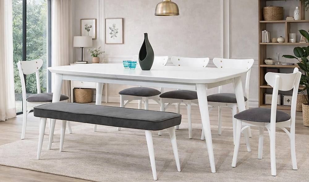 Konik Large Dining Table Set - White