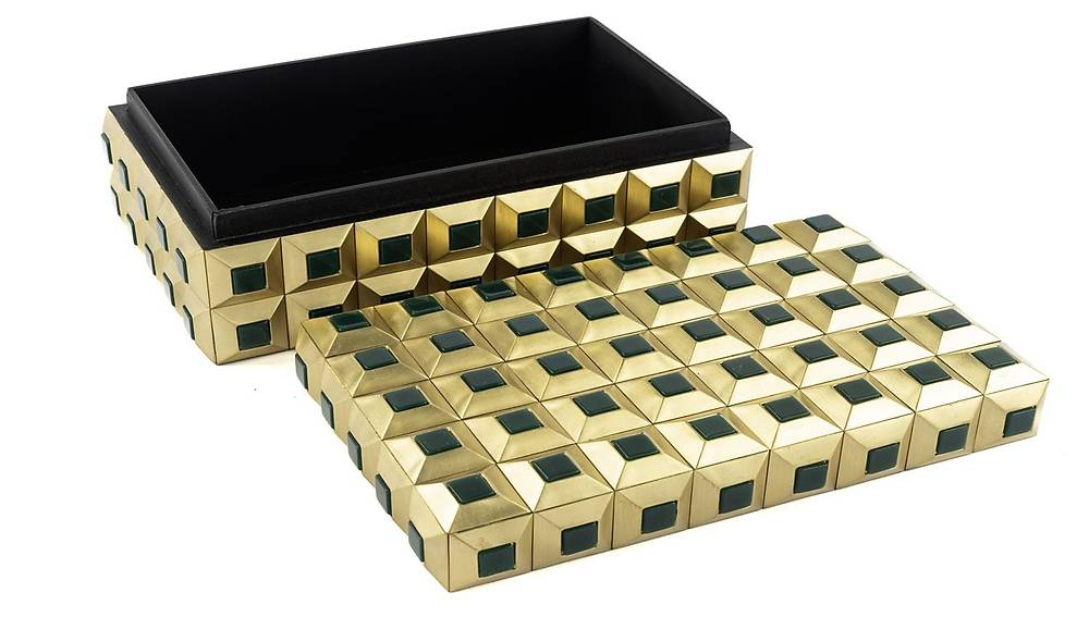 Gold Box with Green Stones 22x14 cm
