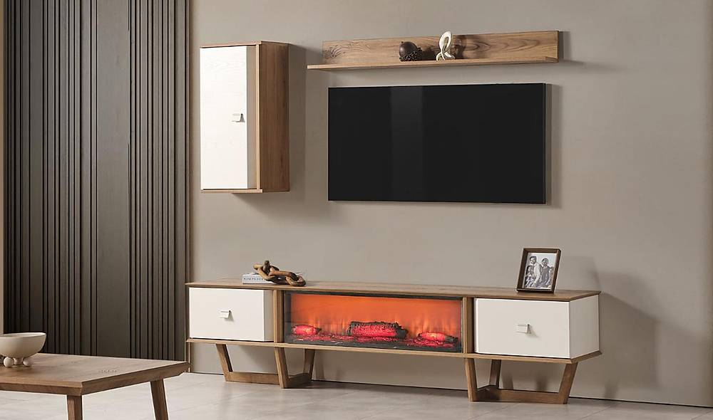 Naturel Tv Unit - With Fireplace