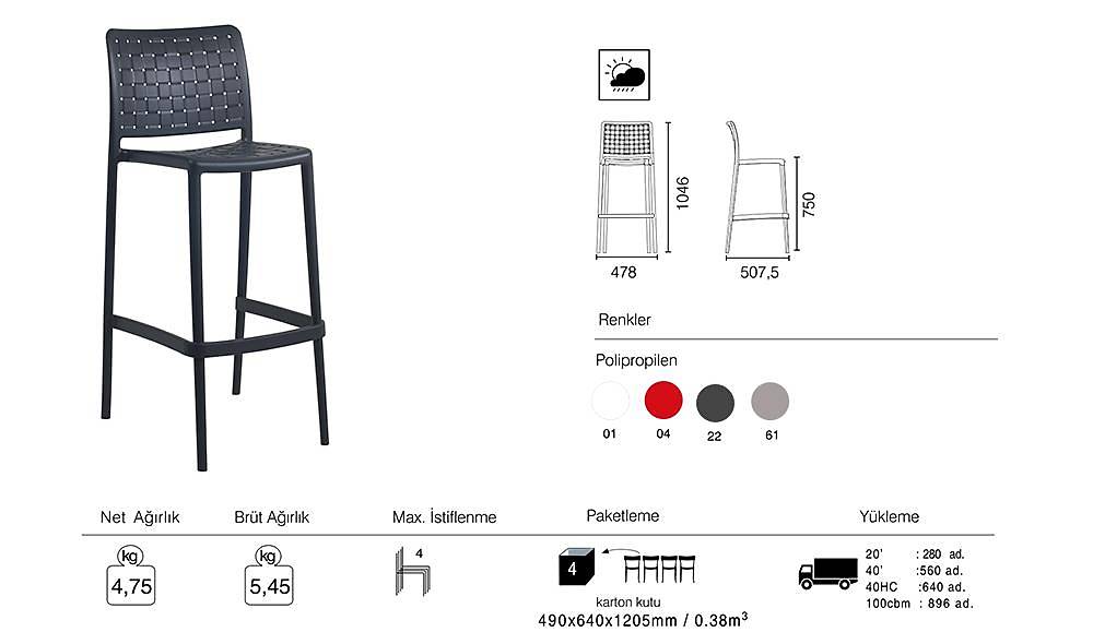 Fame - S Bar Chair 75 Cm 2 Piece
