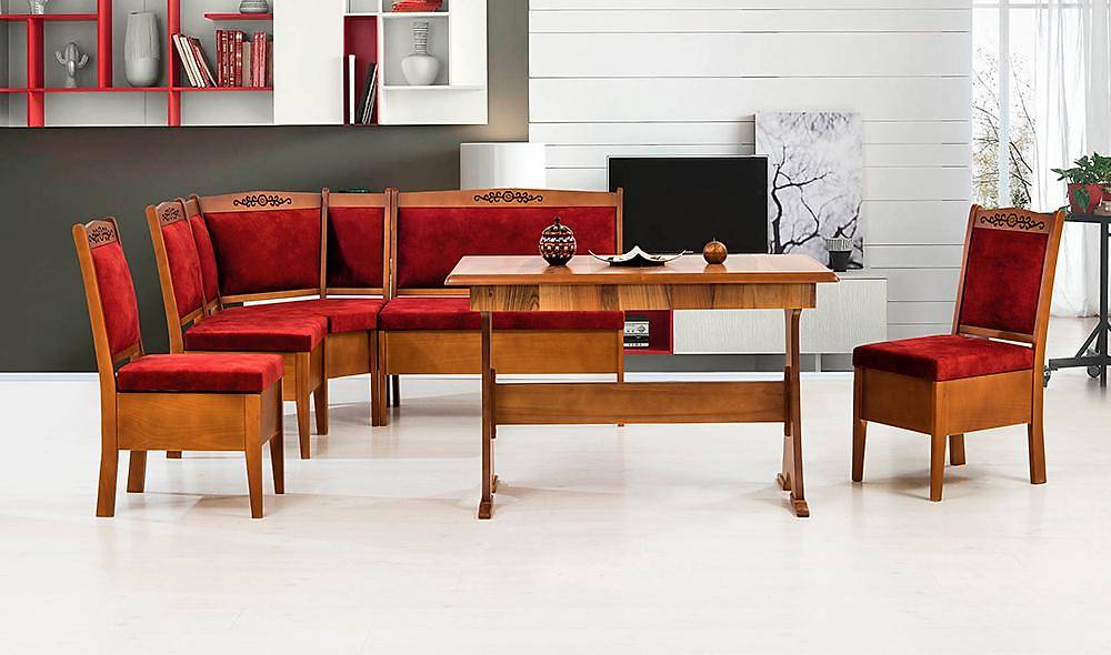 Hicran Kitchen Corner Set Walnut - Burgundy