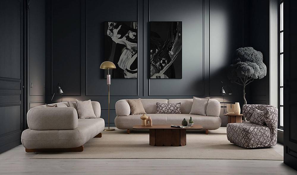 Brown Sofa Set - Bed - Wooden Leg