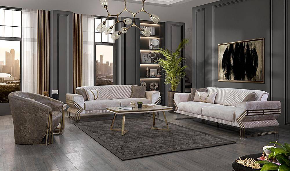 Kayra Living Room Set - Ecru