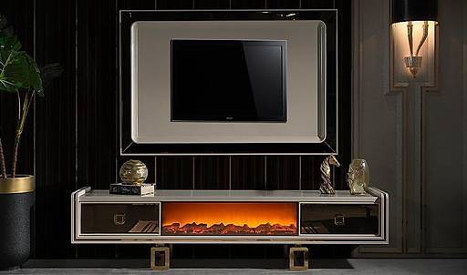 Tiana Tv Unit - Gold - Fireplace