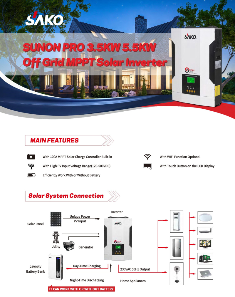 Sako Sunon Pro 3 5 KW 24 Volt 3500 Watt Tam Sin s Ak ll nverter