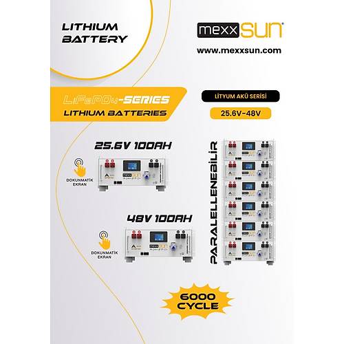 Mexxsun 48 V Volt 100 A Amper Lityum LifePo4 Batarya 4.8 kWh