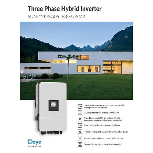 DEYE 12 kW 12000 W Watt Hibrit Hybrid Trifaze LV Voltaj �nverter �nvert�r