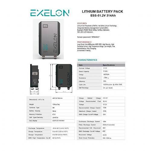Exelon 51.2 V Volt 314 A Amper 16 kW kWh Lityum LifePo4 Batarya