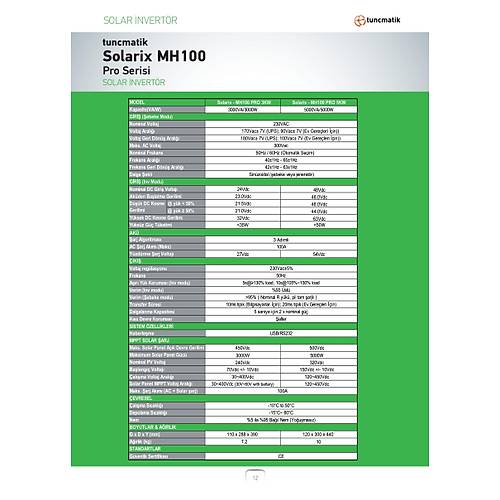 Tunmatik Solarix 5 kW MH100 Pro 100A MPPT 48 V Volt 5000 W Watt Akll nverter 220V evirici