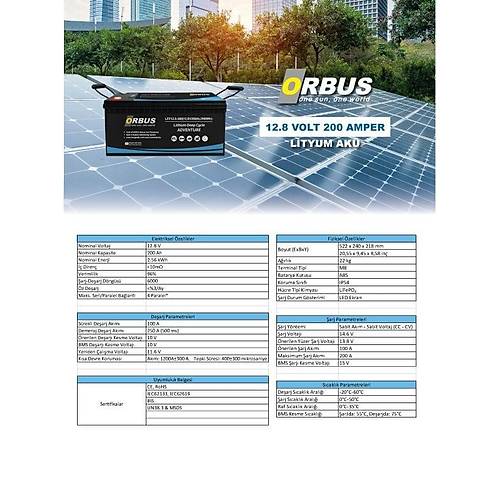 Orbus 12.8 V Volt 200 Ah Amper 2560 Wh Lityum Batarya LiFePO4 Lityum Ak�