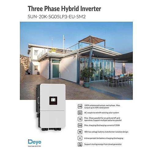DEYE 20 kW 20000 W Watt Hibrit Hybrid Trifaze LV Voltaj �nverter �nvert�r