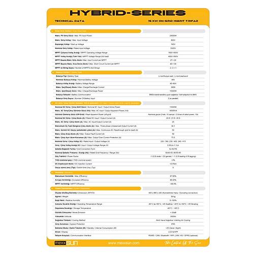 Mexxsun 15 kW 15000 W Watt Hibrit Hybrid Trifaze LV Voltaj �nverter �nvert�r