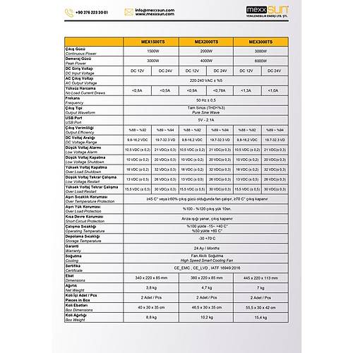 Mexxsun 12 V Volt 2000 W Watt 2 kW Tam Saf Sin�s �nverter �nvert�r 220 �evirici