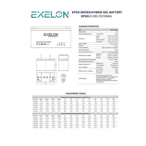 Exelon 12 V Volt 100 Ah Amper Jel Ak Batarya Deep Cycle Derin Dng Solar Ak