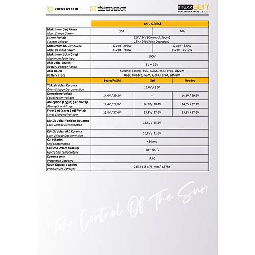 Mexxsun 40 A Amper 12/24 V Volt Mppt �arj Kontrol Cihaz� Solar Reg�lat�r