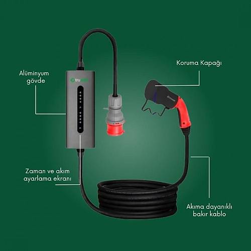Truwatt ZTA510 Ta��nabilir Elektrikli Ara� �arj Cihaz� 32A/22kW/380V (10 metre)