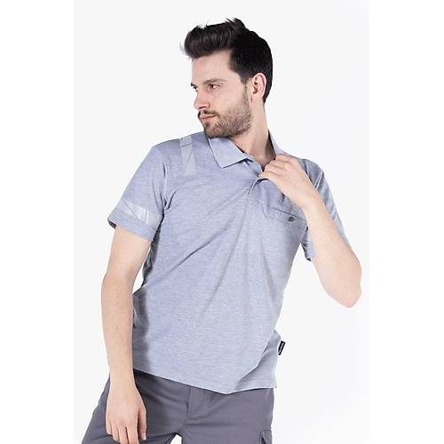 Polo Yaka Reflekt�rl� T-Shirt - Gri