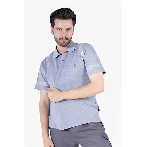 Polo Yaka Reflekt�rl� T-Shirt - Gri