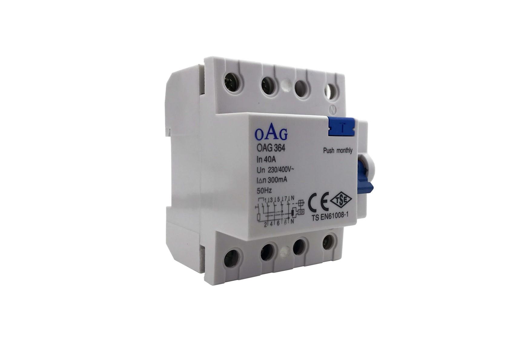 Oag 4 x 25A 300MA 4 Kutuplu Kaçak Akım Rölesi