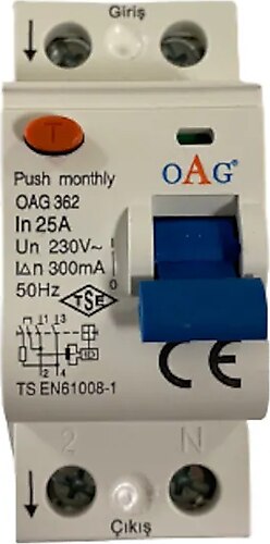 Oag 2 x 25A 300MA 2 Kutuplu Kaçak Akım Rölesi