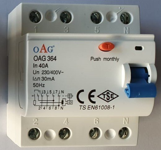 Oag 4 x 40A 30MA 4 Kutuplu Kaçak Akım Rölesi