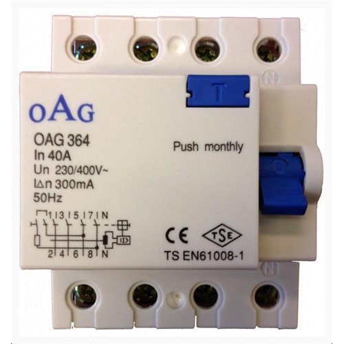 Oag 4 x 40A 300MA 4 Kutuplu Kaçak Akım Rölesi