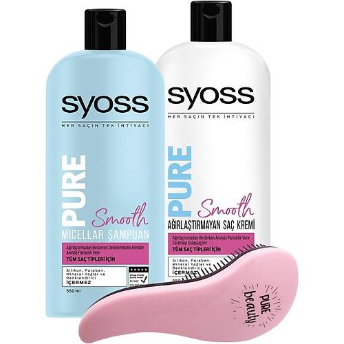 Syoss Pure Smooth Micellar Syoss Pure Smooth Micellar ampuan 500 ml +  Sa Kremi 500 ml + Tarak